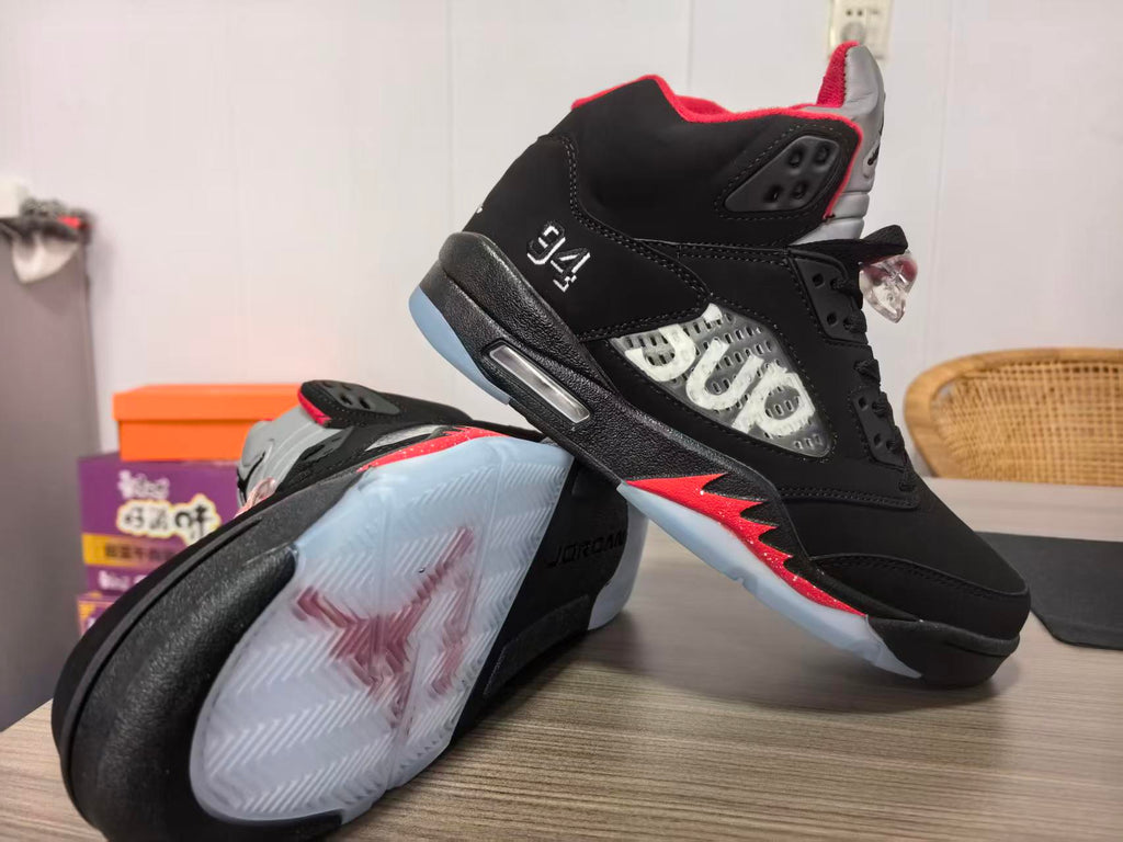 Air Jordan 5 Black & Red Collaboration Sneakers