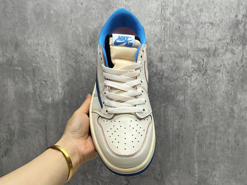 Travis Scott x Fragment x Air Jordan 1 Low Lightning White, Black & Blue Sneakers