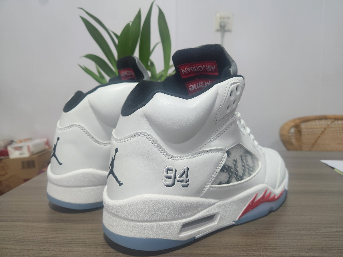 Air Jordan 5 White & Red Men's Sneakers