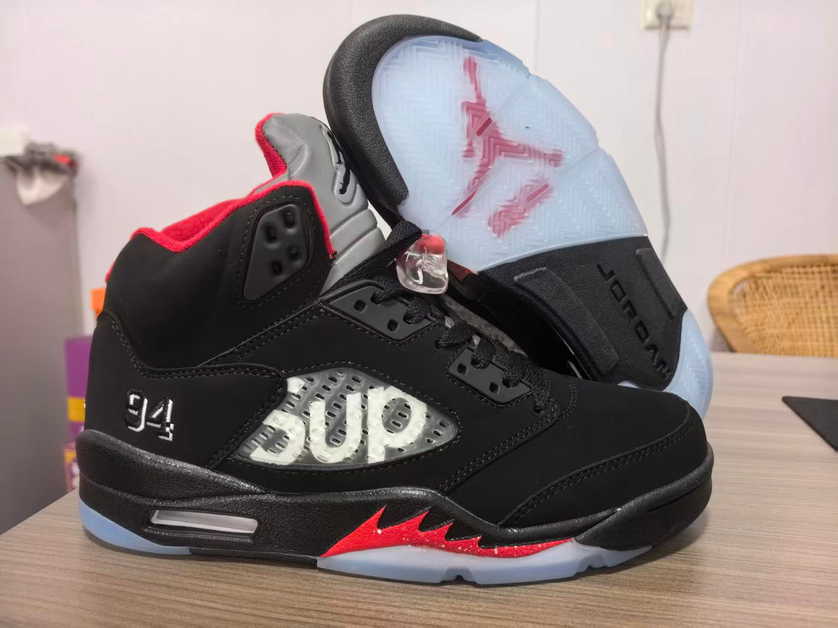 Air Jordan 5 Black & Red Collaboration Sneakers