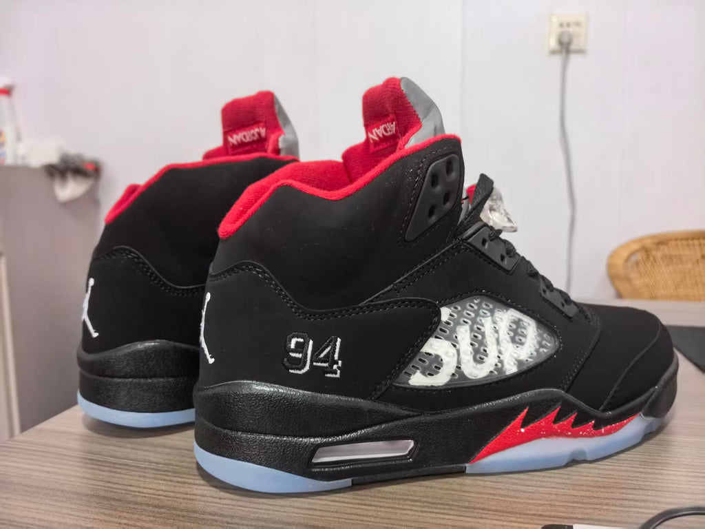 Air Jordan 5 Black & Red Collaboration Sneakers