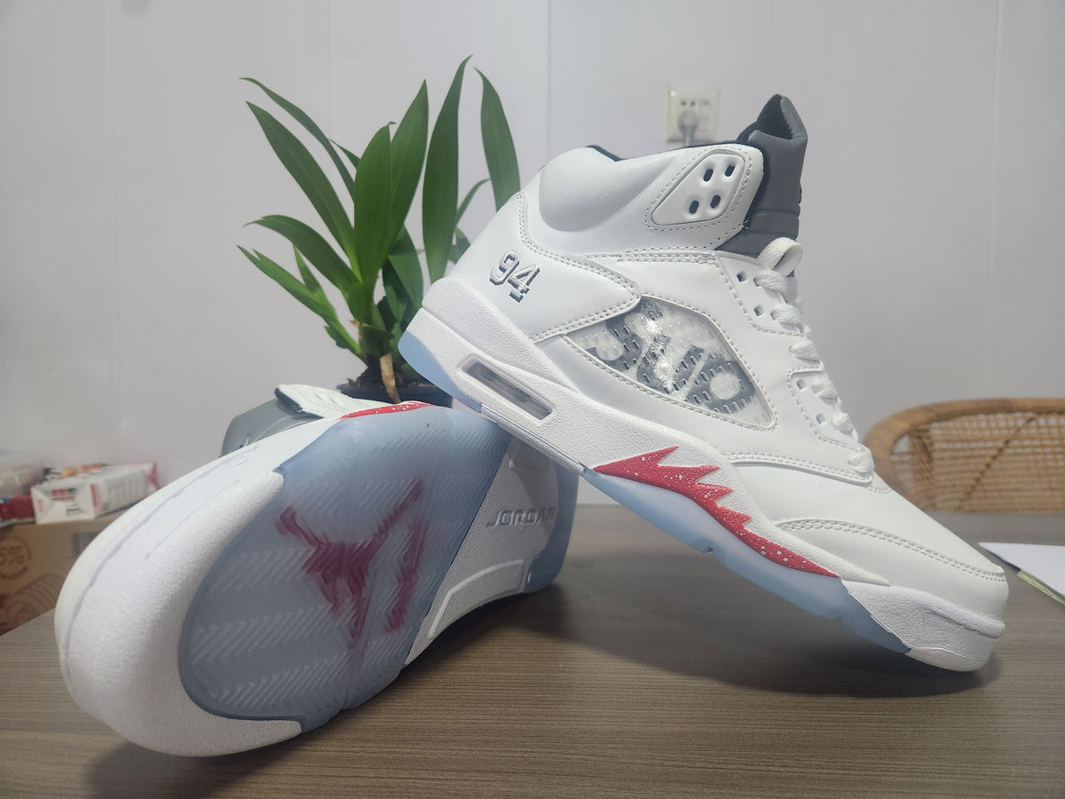 Air Jordan 5 White & Red Men's Sneakers
