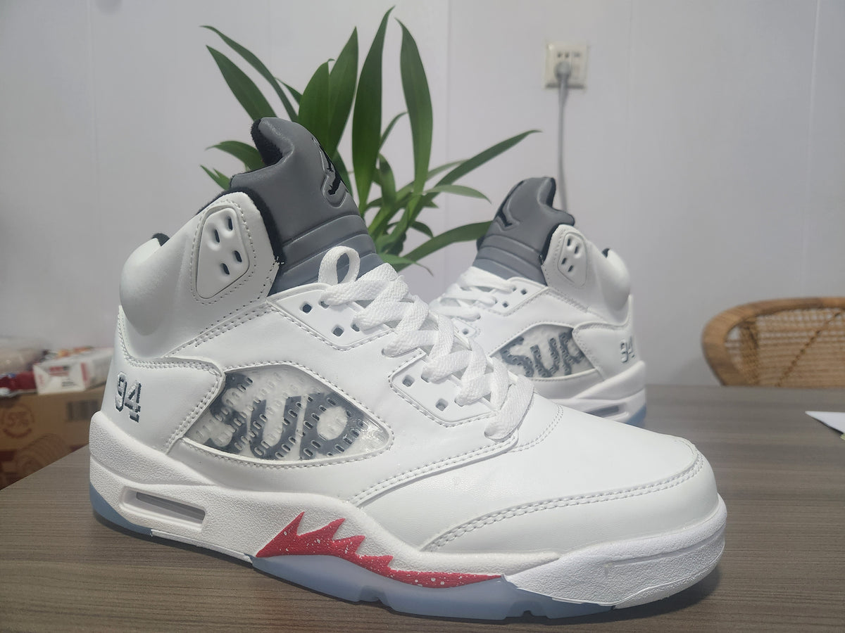 Air Jordan 5 White & Red Men's Sneakers