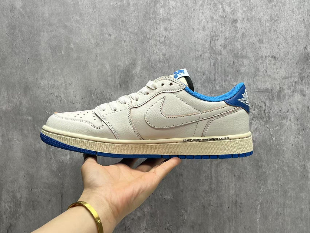 Travis Scott x Fragment x Air Jordan 1 Low Lightning White, Black & Blue Sneakers