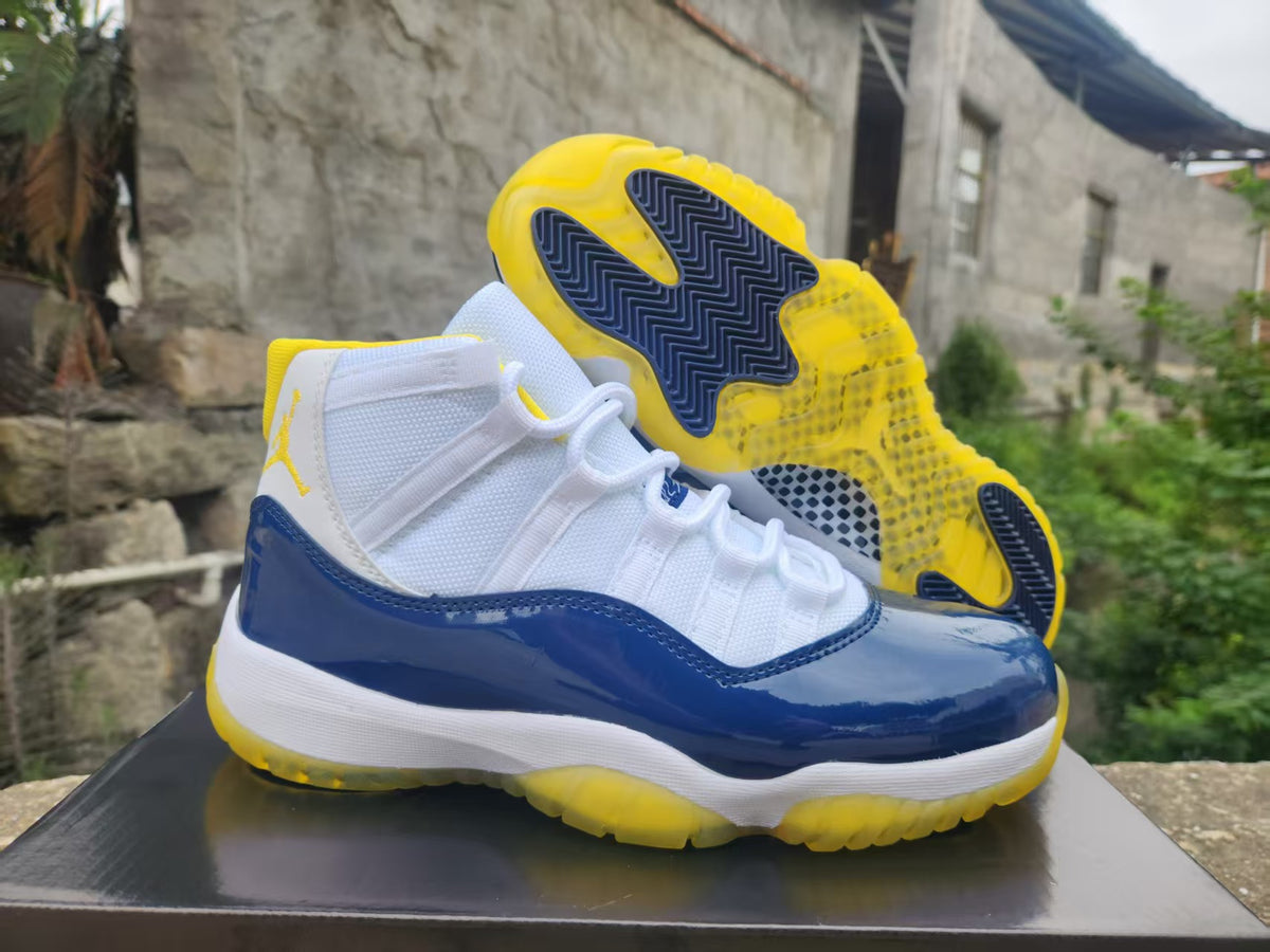 Air Jordan 11 White, Blue & Yellow Sneakers