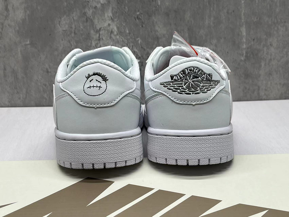 Travis Scott x Air Jordan 1 Low OG SP All-White Reverse Swoosh Sneakers