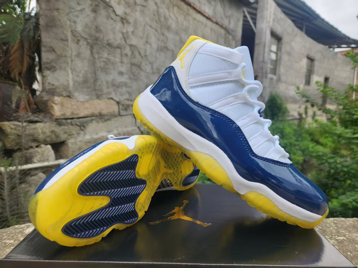 Air Jordan 11 White, Blue & Yellow Sneakers