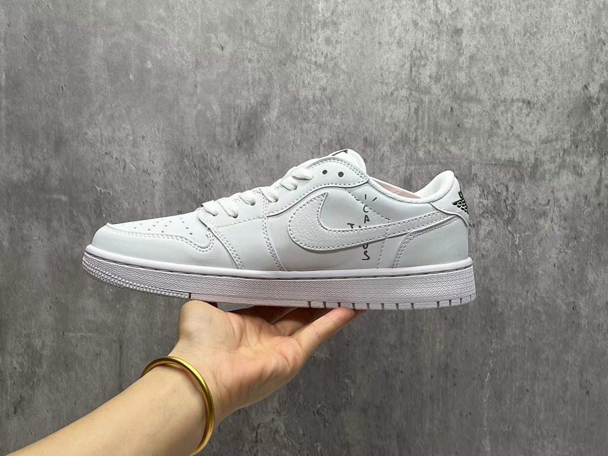 Travis Scott x Air Jordan 1 Low OG SP All-White Reverse Swoosh Sneakers