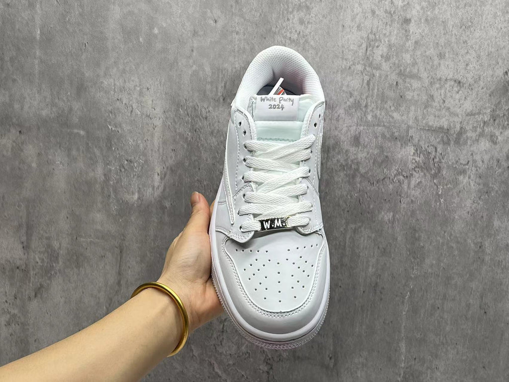 Travis Scott x Air Jordan 1 Low OG SP All-White Reverse Swoosh Sneakers